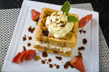 dessert waffels with vanilla ice cream