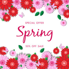 Spring sale background with beautiful flower, vector illustration template 237