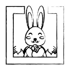 decorative frame with cute rabbit adn easter eggs over white background, vector illustration