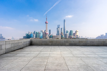 city skyline with empty floor