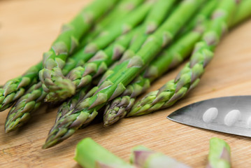 Fresh asparagus on wood table