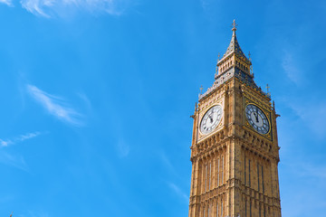 Big Ben Clock Tower in London, UK, on a bright day - Powered by Adobe