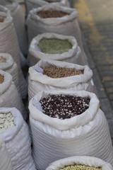 Close up of bags of beans