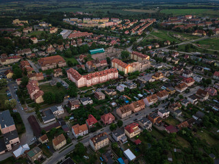 Obraz premium Aerial: Residential area of Braniewo town, Poland