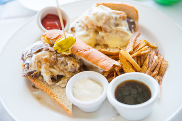 Toasted sandwich served with french fries