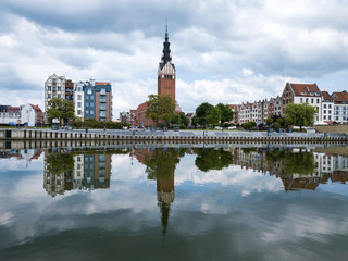 Naklejka premium Aerial: Old town of Elblag, Poland