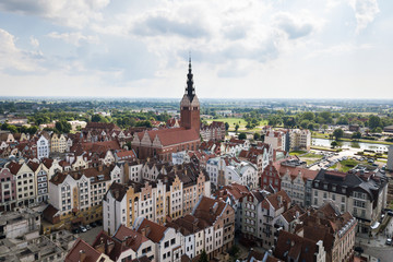 Aerial: The old town of Elblag, Poland