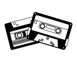 retro vintage cassette tape record music vector illustration black and white