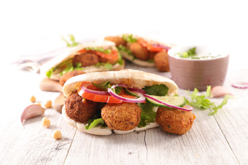 falafel with pita bread and vegetable