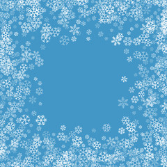 Frame or border of random scatter snowflakes
