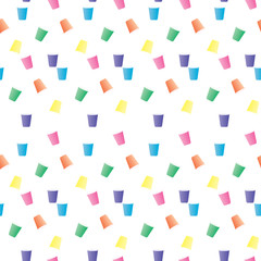 Small colorful paper cups seamless pattern on white background
