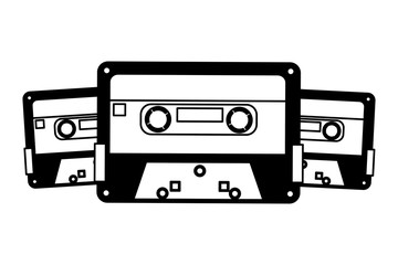retro vintage cassette tape record music vector illustration black and white
