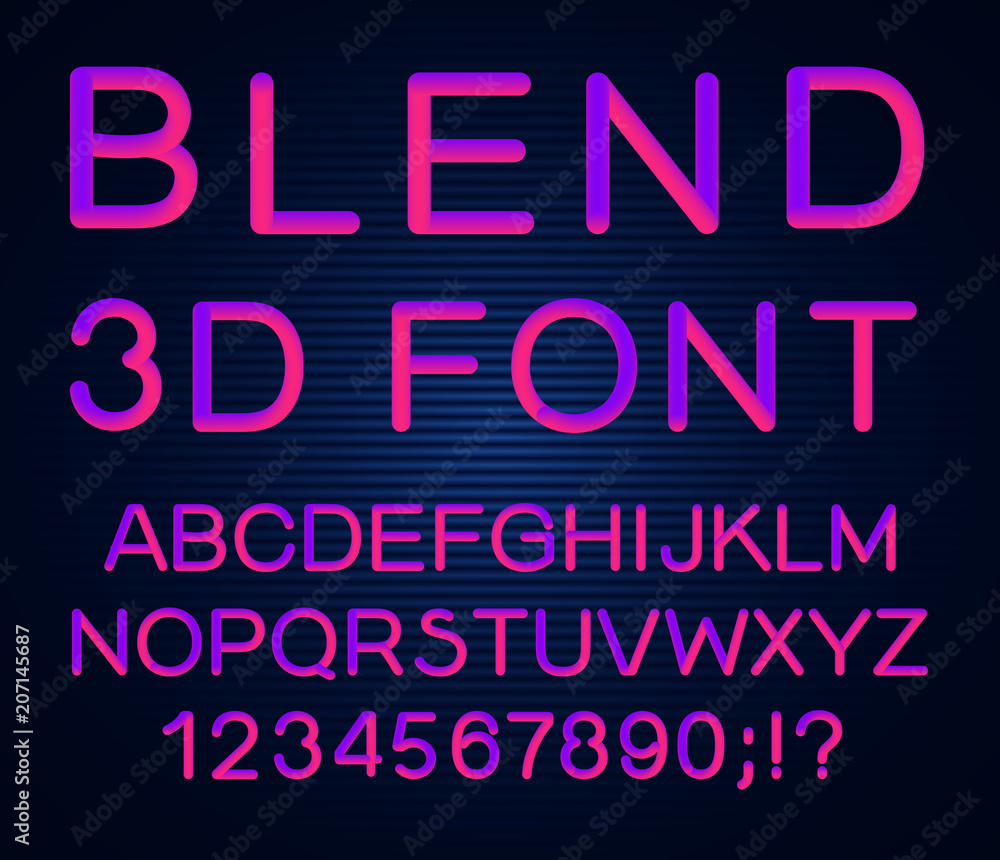 Aufkleber 3d alphabet. vector set of color letters. font with a transition. gradient lettering. transition of 