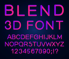 3d alphabet. Vector set of color letters. Font with a transition. Gradient lettering. Transition of a vivid color. The effect of shine. Futuristic style letters for your modern design.