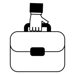hand holding business briefcase accessory vector illustration black and white
