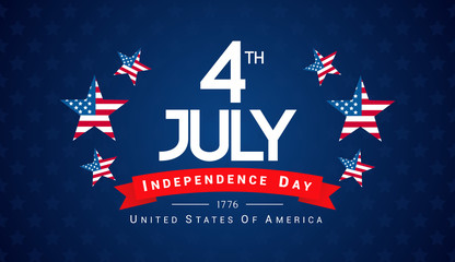 4th of July Banner Vector illustration, Independence Day, 4th of July with US flag inside star on blue background.