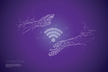The particles, geometric art, line and dot of wireless symbol