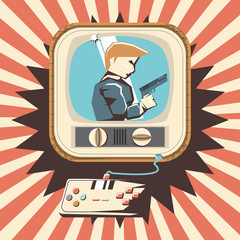 video game retro with tv vector illustration design