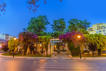 Romantic scene with exotic garden illuminated in evening lights, in Palma de Mallorca island, Spain © cristianbalate