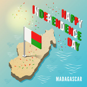 Madagascar Map with Flag in isometric style
