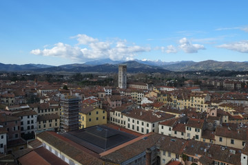 Fototapeta na wymiar View of Lucca from upper viewpoint, Italy