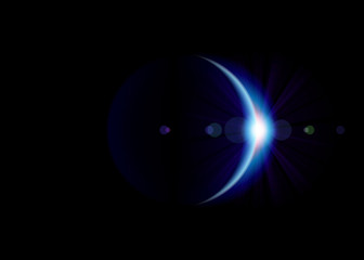 Solar eclipse. Blue planet with blazing edge