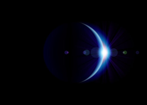 Solar Eclipse. Blue Planet With Blazing Edge