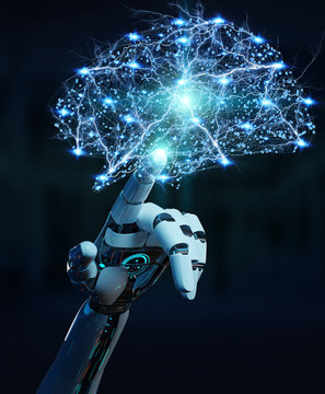 White humanoid hanid creating artificial intelligence 3D rendering
