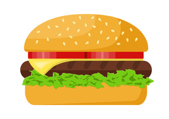 Vector illustration. Fresh burger on white background.