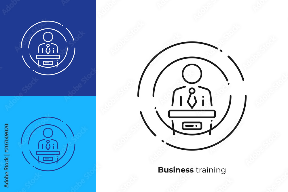 Poster man host business presentation line art vector icon