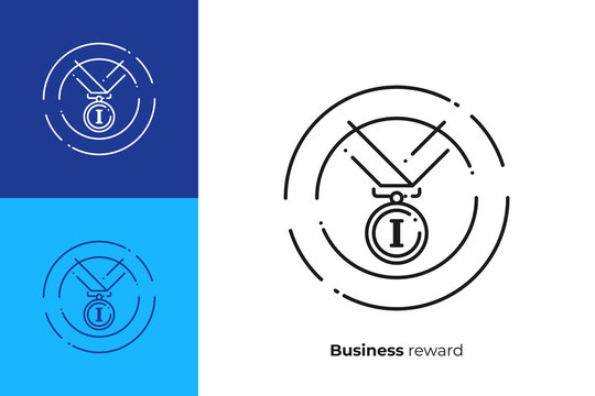 First place medal for winner line art vector icon