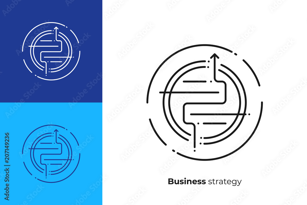 Poster arrow go through labyrinth line art vector icon