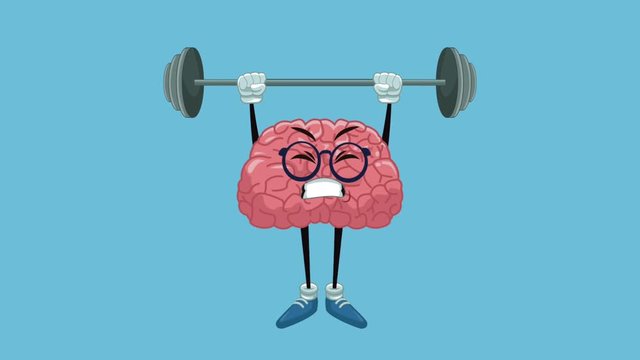 Funny brain cartoon lifting weights High Definition animation colorful scenes
