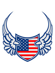 flügel schild wappen amerika vereinigte staaten sterne 3 farben USA nation blau weiß rot flagge design logo cool