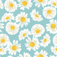 Seamless pattern with chamomile. Freehand drawing. Can be used on packaging paper, fabric, background for different images, etc.