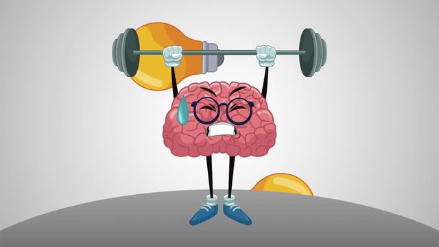 Funny brain cartoon lifting weights High Definition animation colorful scenes
