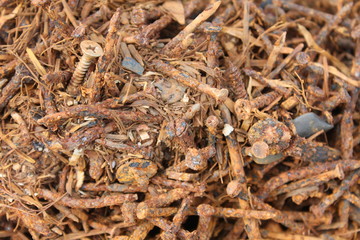Many rusted nail,Group of Iron rust,Metal surface becomes brown from deterioration