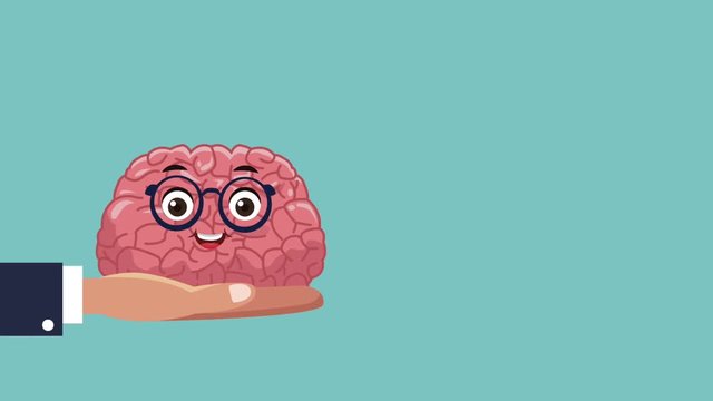Hand with funny brain cartoon High Definition animation colorful scenes