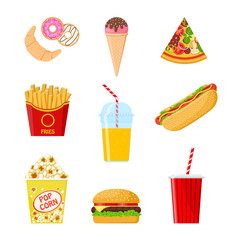 Vector illustration. Set of fast food on a white background.