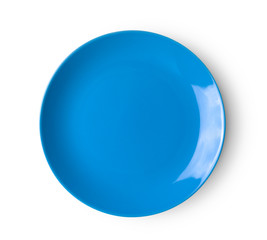 blue ceramic plate on white background