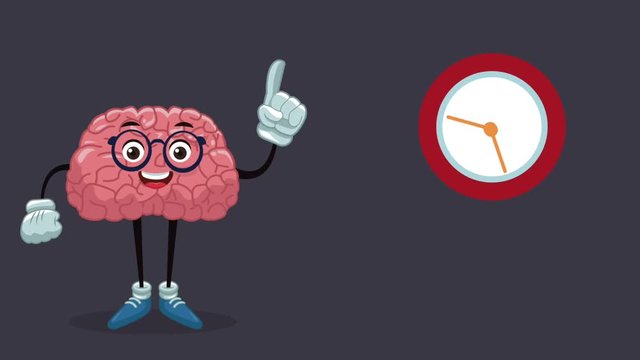 Funny brain cartoon with clock running High Definition animation colorful scenes