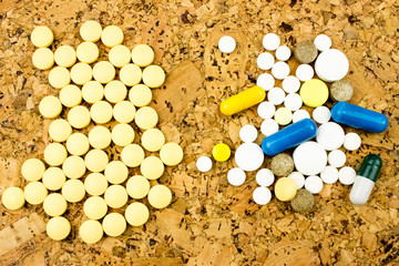 Medicine theme, white  tablets antibiotic pills. Pharmacy concept