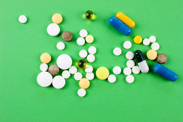 Medicine theme, white  tablets antibiotic pills. Pharmacy concept