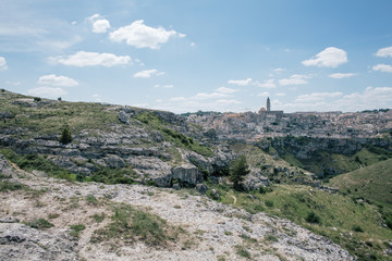 Fototapeta na wymiar Matera apulia vintage Old City and rocks and houses in Italy