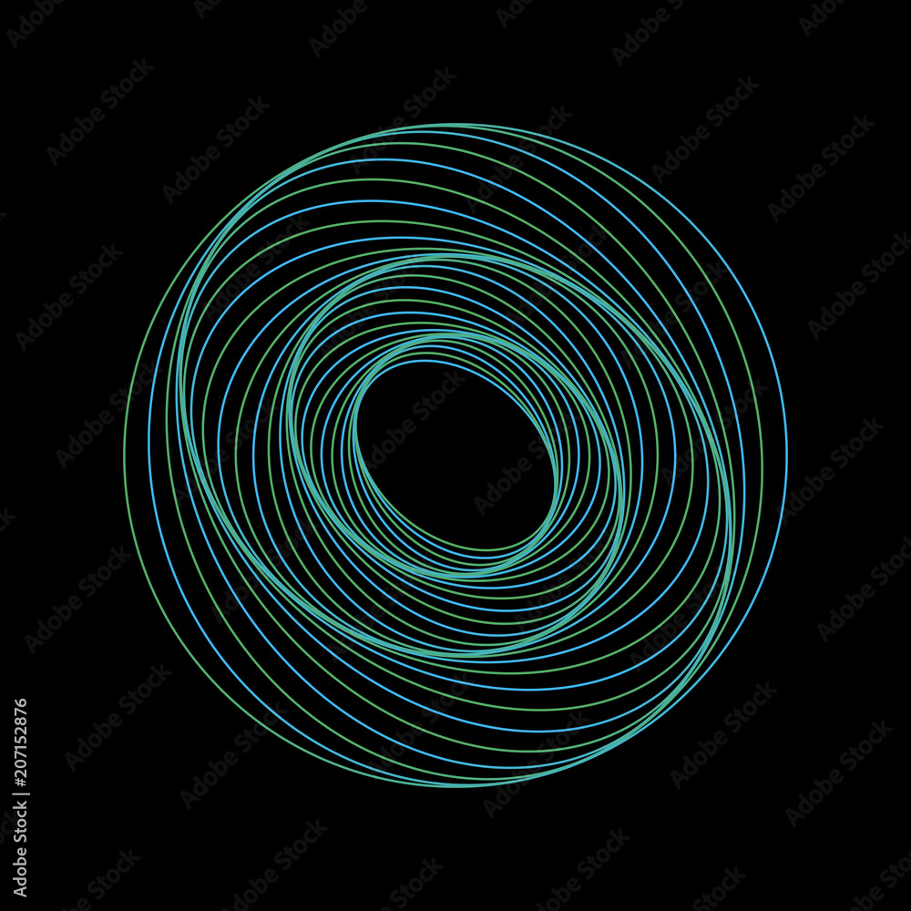 Poster tunnel abstract. twisted colored circle 3d. twisted lines. green logo. sphere 3d