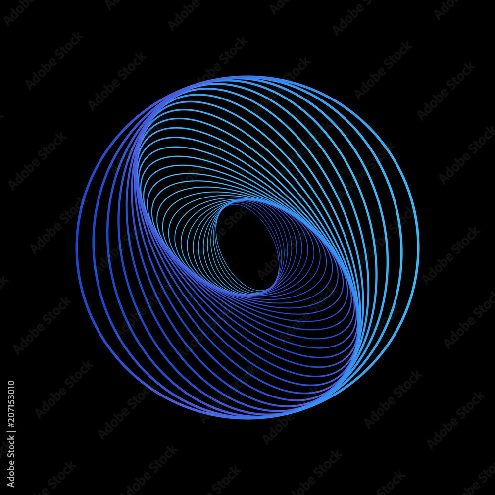 Poster tunnel abstract. twisted colored circle 3d. twisted lines. green logo. sphere 3d