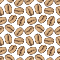 Seamless pattern with coffee beans. Neutral background. Decorative doodle vector illustration