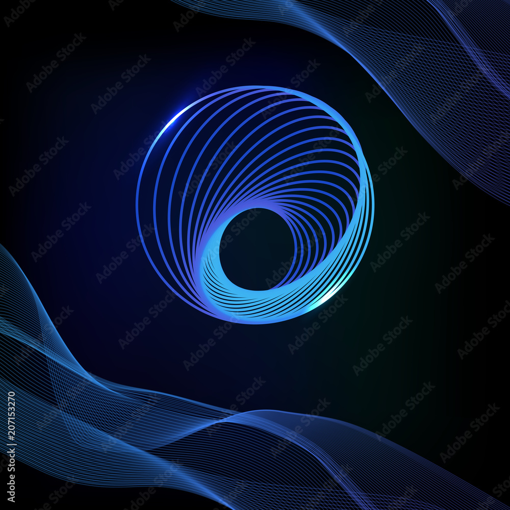 Poster sphere glowing light banner on a black background. sphere abstract 3d. abstract technology sphere wi