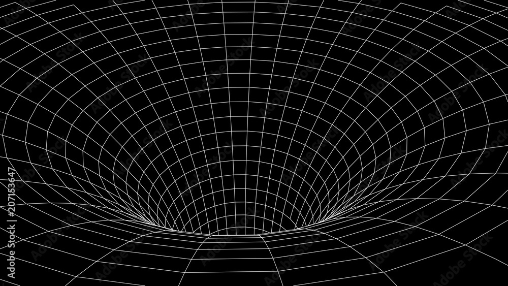 Poster Tunnel or wormhole. Abstract Wormhole Science. 3D tunnel grid.Wireframe 3D surface tunnel.Grid texture