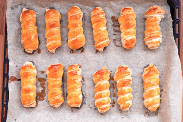 baking sausage in the dough